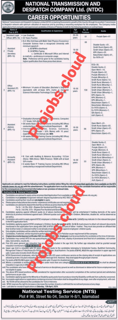 Latest Jobs in National Transmission and Despatch Company (NTDC) 2024