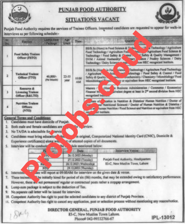 Punjab Food Authority Jobs Advertisement