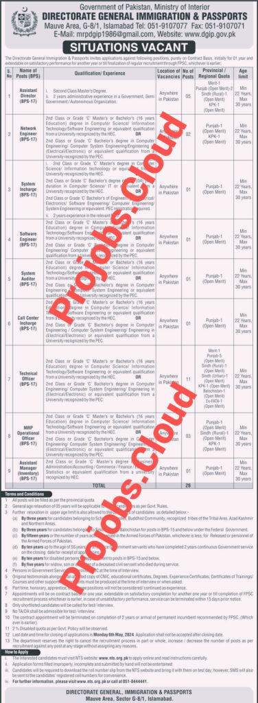 Latest Directorate General of Immigration and Passports New Jobs 2024